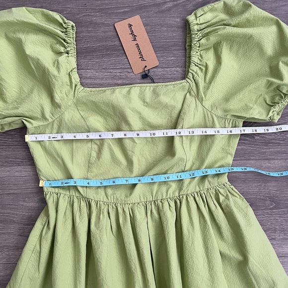 PRINCESS HIGHWAY Puff Sleeve Mini Dress Size 10 Green Boho Cottagecore Cotton - Picture 6 of 7